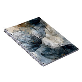 Elegante Blauwe Bloemschildering Waterverf Abstrac Notitieboek