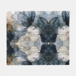 Elegante Blauwe Bloemschilderkunst in Waterverftec Fleece Deken