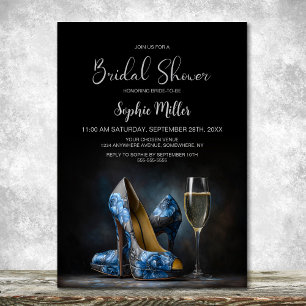 Elegante blauwe bloemstiletto's bruidsmeisjesfeest kaart