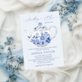 Elegante Blauwe Bloemstuk Bruiloft Feest Kaart