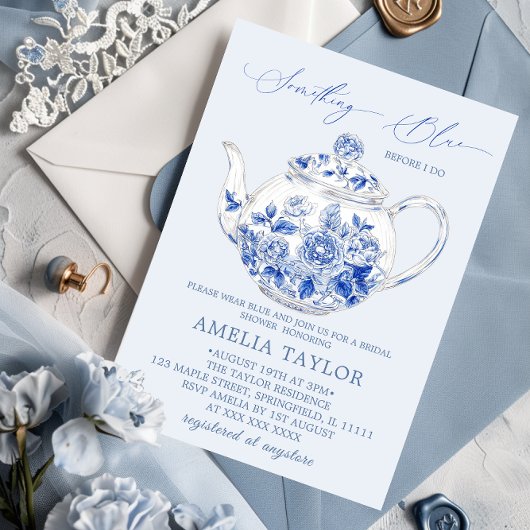Elegante Blauwe Bloemstuk Bruiloft Feest Kaart