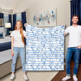 Elegante Blauwe Bloesem Gestreept Ontwerp Fleece Deken