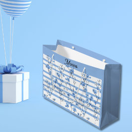 Elegante Blauwe Bloesem Gestreept Ontwerp Groot Cadeauzakje