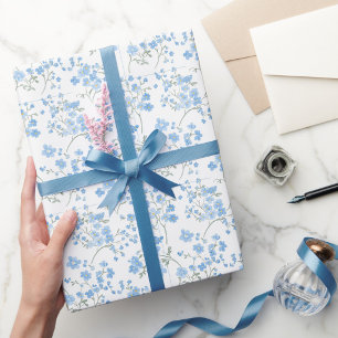 Elegante Blauwe Bloesem Gestreepte Ontwerp Cadeaupapier