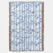 Elegante Blauwe Bloesem Gestreepte Ontwerp Deken (Voorkant Verticaal)