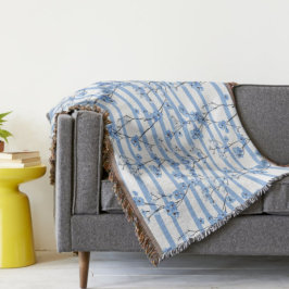 Elegante Blauwe Bloesem Gestreepte Ontwerp Deken
