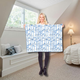 Elegante Blauwe Bloesem Gestreepte Ontwerp Fleece Deken