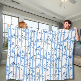 Elegante Blauwe Bloesem Gestreepte Ontwerp Fleece Deken