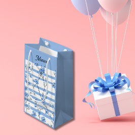 Elegante Blauwe Bloesem Gestreepte Ontwerp Klein Cadeauzakje