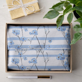 Elegante Blauwe Bloesem Gestreepte Ontwerp Tissuepapier