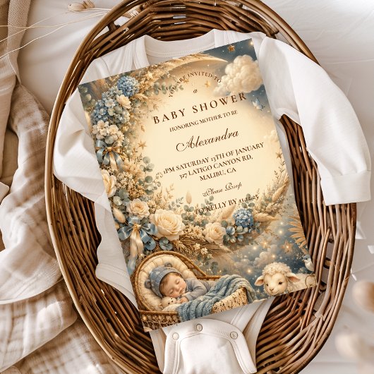 Elegante Blauwe Boho Baby Shower Kaart