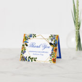 Elegante Blauwe Boho Bloemige Meisjesuitnodiging Bedankkaart (Voorkant)