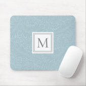 Elegante Blauwe Boho Botanische Patroon Monogram Muismat (Met muis)