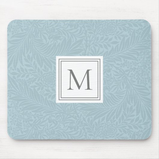 Elegante Blauwe Boho Botanische Patroon Monogram Muismat (Voorkant)
