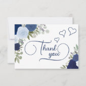 Elegante Blauwe Boho Chic Rozen Bruidsdouche Bedankkaart (Voorkant)