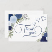 Elegante Blauwe Boho Chic Rozen Bruiloft Feest Bedankkaart (Voorkant / Achterkant)