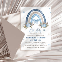 Elegante Blauwe Boho Regenboog Baby Shower Uitnodi