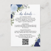 Elegante Blauwe Boho Rozen Trouwdetails QR-code Informatiekaartje (Voorkant)