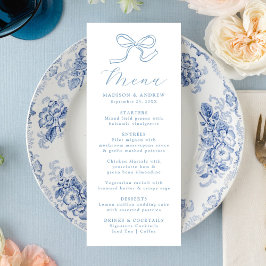 Elegante blauwe boog bruiloft menu