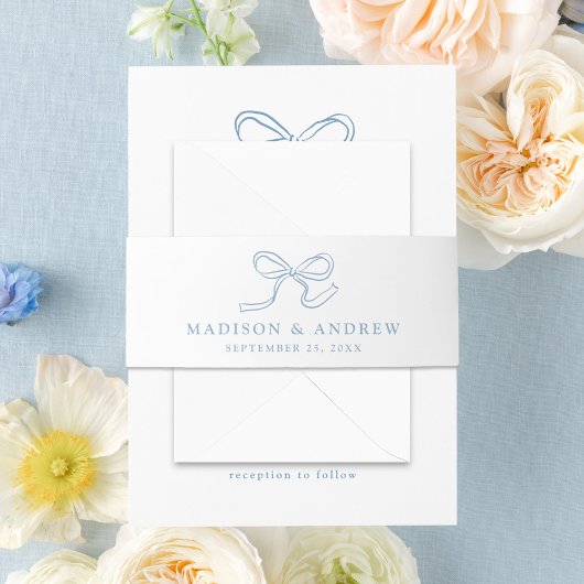 Elegante blauwe boog bruiloft uitnodigingen wikkel