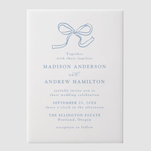 Elegante blauwe boog bruiloft vellum uitnodigingen (Voorkant)