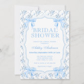 Elegante blauwe boog Coquette Bruids Douche Uitnod Kaart (Voorkant)