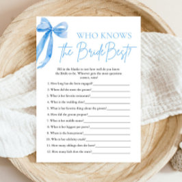 Elegante blauwe boog die de bruid beste spel kent kaart