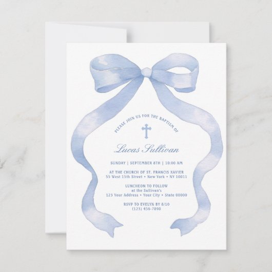 Elegante blauwe boog doop kaart (Voorkant)