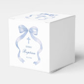 Elegante blauwe boog doop kubus bedankdoosjes (Voorkant Zijde)