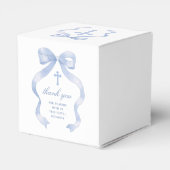 Elegante blauwe boog doop kubus bedankdoosjes (Achterkant)