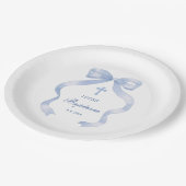 Elegante blauwe boog doop papieren bordje (Gekanteld)