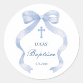 Elegante blauwe boog doop ronde sticker (Voorkant)