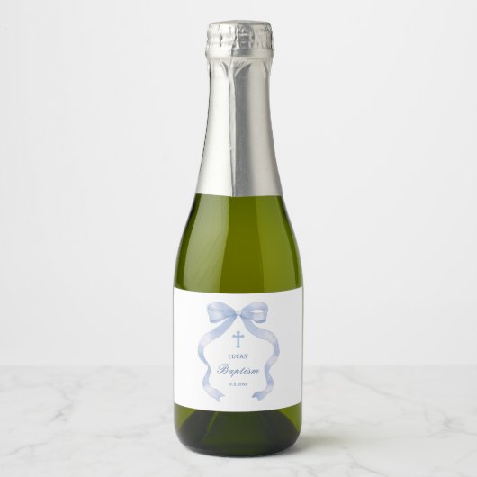 Elegante blauwe boog doop sparkling wijnetiket (Voorkant)