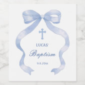 Elegante blauwe boog doop wijn etiket (Enkel label)