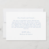 Elegante blauwe boog foto bruiloft bedankkaart (Achterkant)