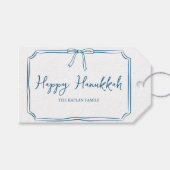 Elegante blauwe boog gepersonaliseerd Happy Chanoe Cadeaulabel (Voorkant (Horizontaal))