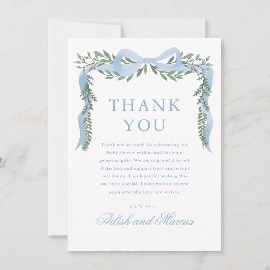 Elegante Blauwe Boog met het Baby shower van de Gr Bedankkaart (Voorkant)