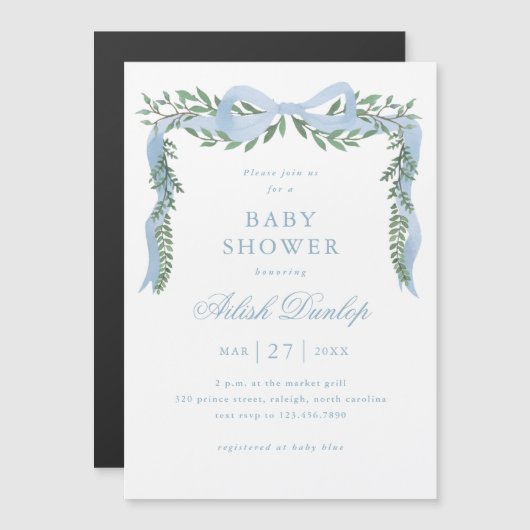 Elegante Blauwe Boog met het Baby shower van de Gr Magnetische Uitnodiging (Voorkant / Achterkant)