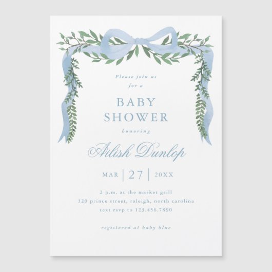 Elegante Blauwe Boog met het Baby shower van de Gr Magnetische Uitnodiging (Voorkant)