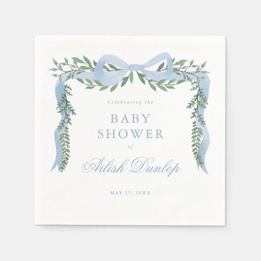 Elegante Blauwe Boog met het Baby shower van de Gr Servet (Voorkant)