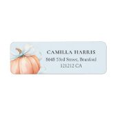 Elegante blauwe boog pompoen etiket (Voorkant)