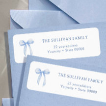 Elegante blauwe boog retour adres label