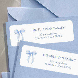 Elegante blauwe boog retour adres label