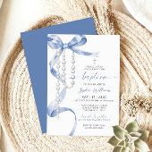 Elegante blauwe boog & rozenkransdoop kaart