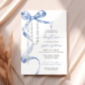 Elegante blauwe boog & rozenkransdoop kaart