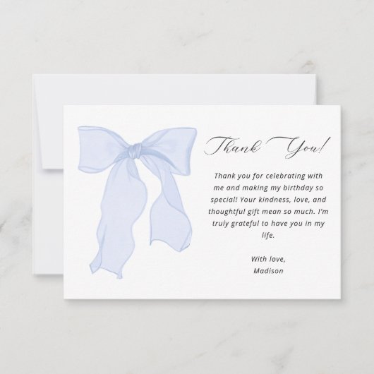 Elegante blauwe boog verjaardag bedankkaart (Voorkant)