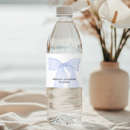 Elegante blauwe boog verjaardag waterfles etiket