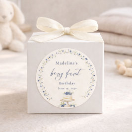 Elegante blauwe bosbes eerste verjaardag ronde sticker