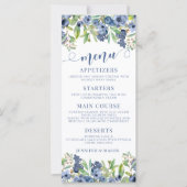 Elegante blauwe bosbessen bloemige trouwmenu kaart (Voorkant)