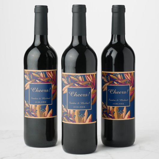 Elegante blauwe bosbessen bruiloft wijn label etiket (Flessen)